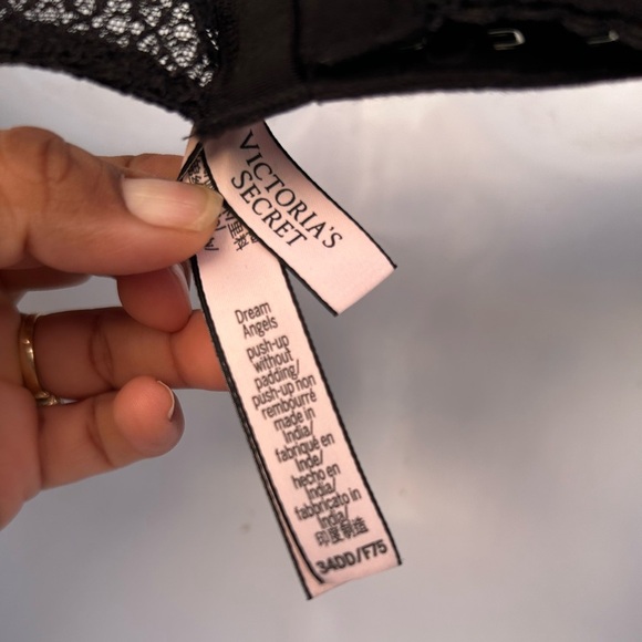 Victoria's Secret Black Dream Angels Push-Up Bra Without Padding Lace Sheer 34DD - Picture 2 of 6